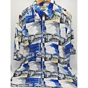 Vtg Up Ro's Subway Y2K Retro Men's Button Up XL Art Print 90's Shirt Street Wear